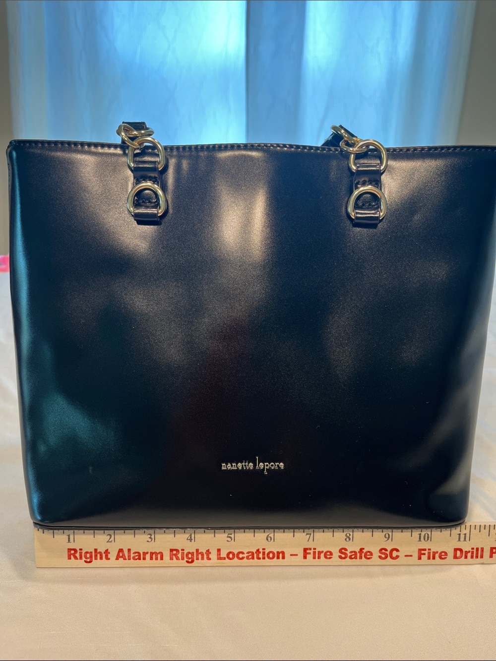 Nanette Lepore Black Structured Tote Bag Gold Hardware Shoulder Purse